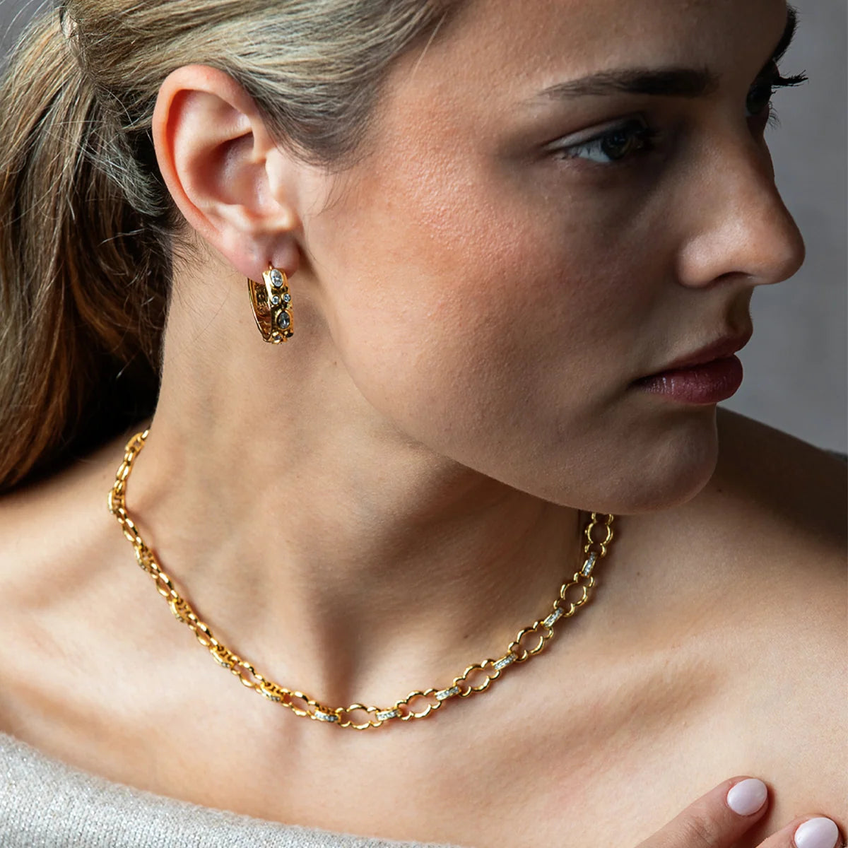 Capucine De Wulf Maharani Huggie Hoop Earrings - Clear Cubic Zirconia