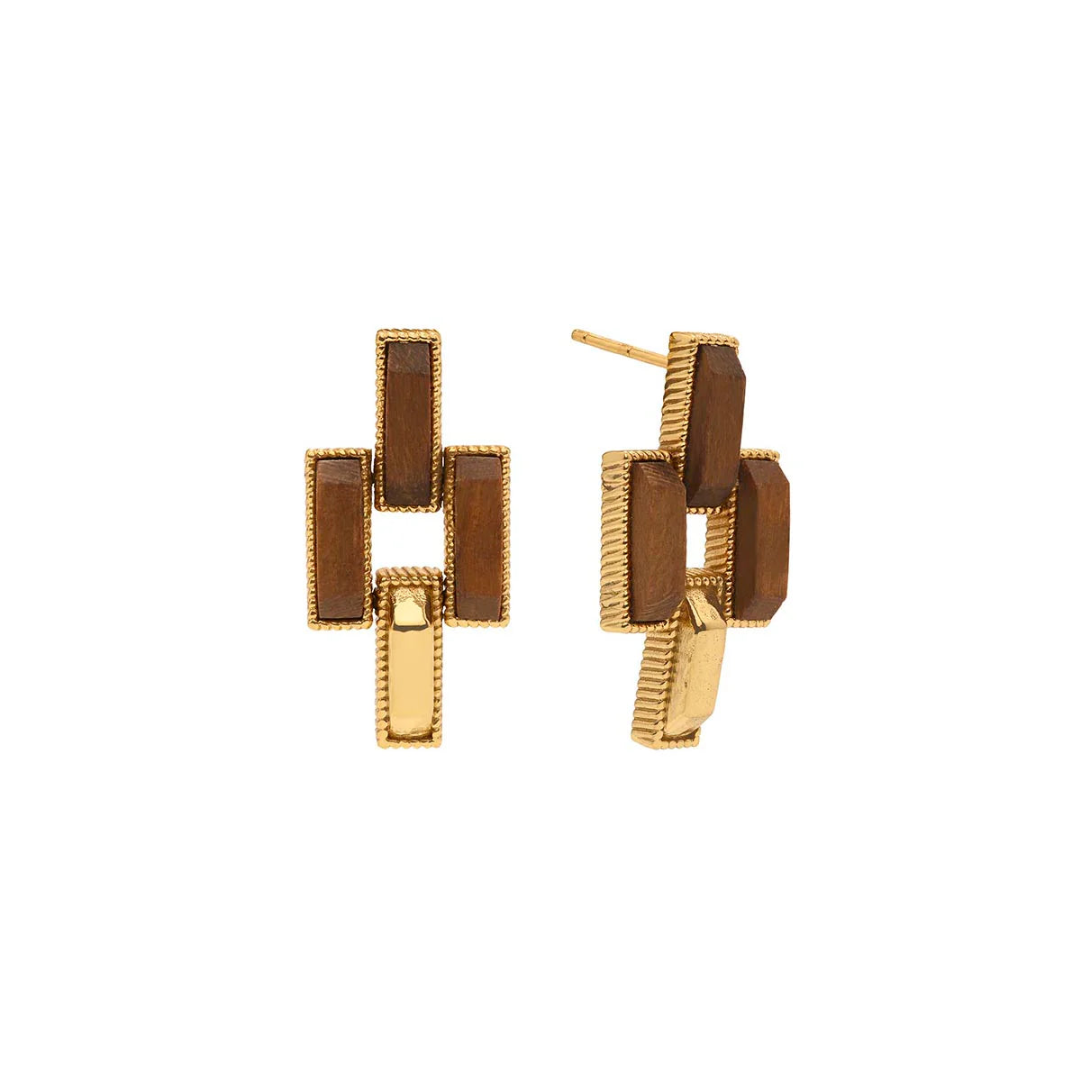 Capucine De Wulf Pathway Post Small Link Earrings- Teak/Gold
