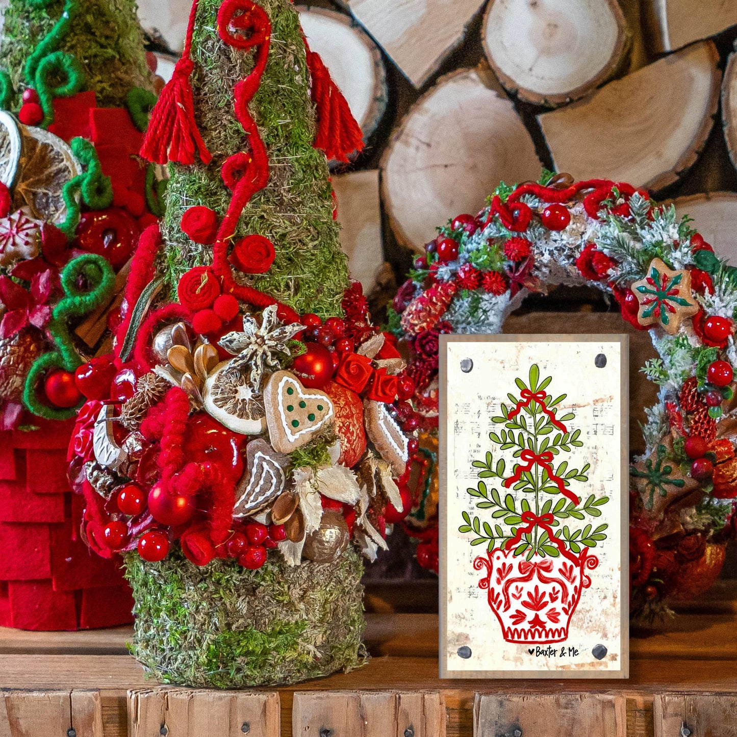 The Porch Baxter and Me Red White Tree with Bows Happy Block