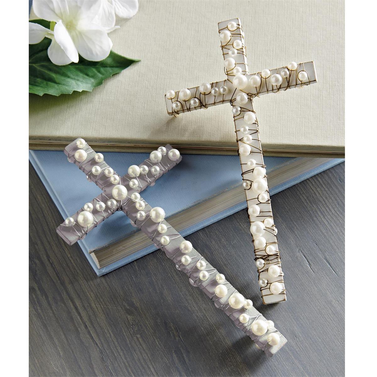 The Porch Mud Pie Gray Wash Wood and Wire Pearl Cross