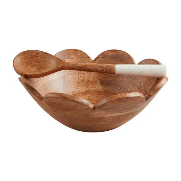 The Porch Mud Pie Scalloped Wood Bowl with Server