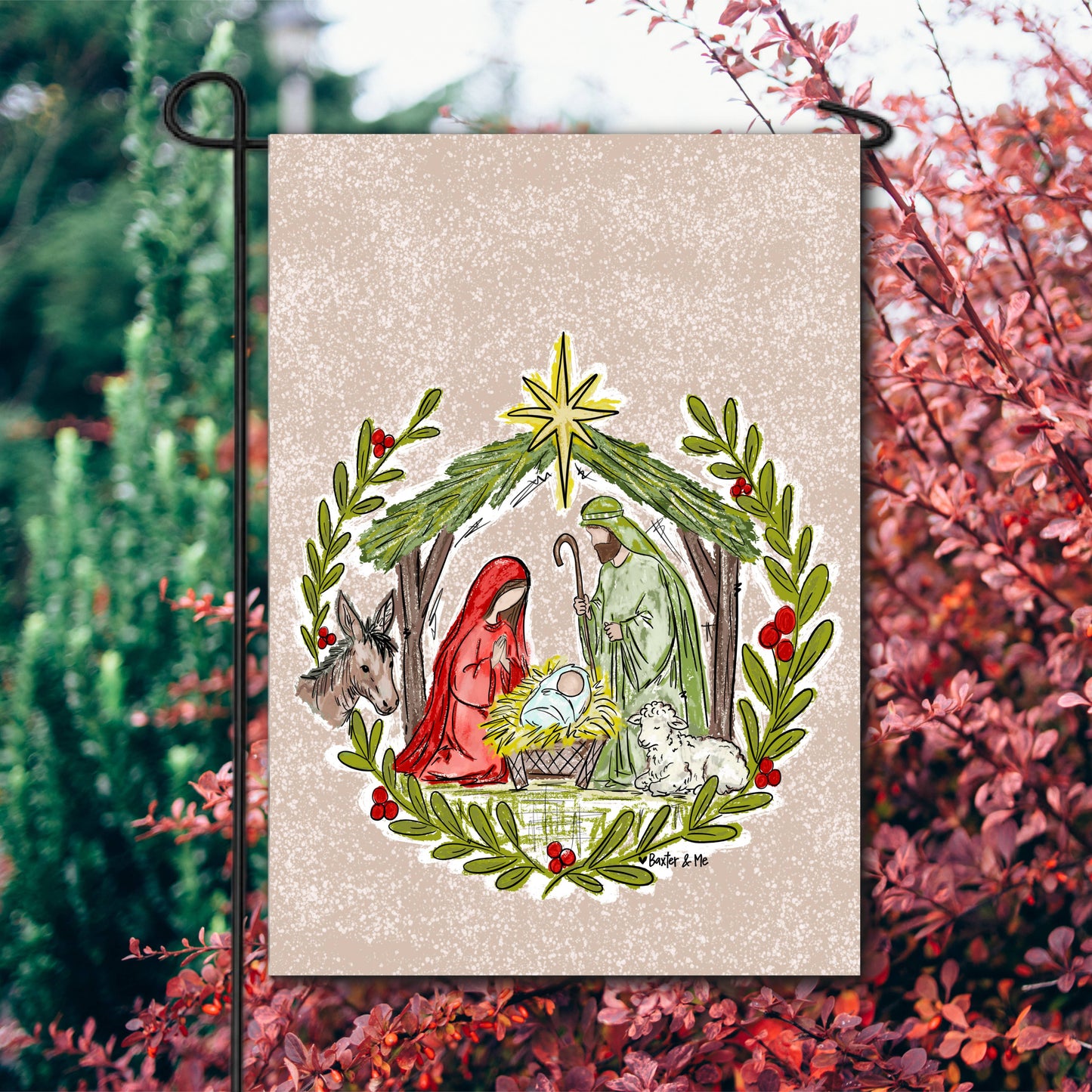 The Porch Baxter and Me Christmas Nativity Stable Garden Flag