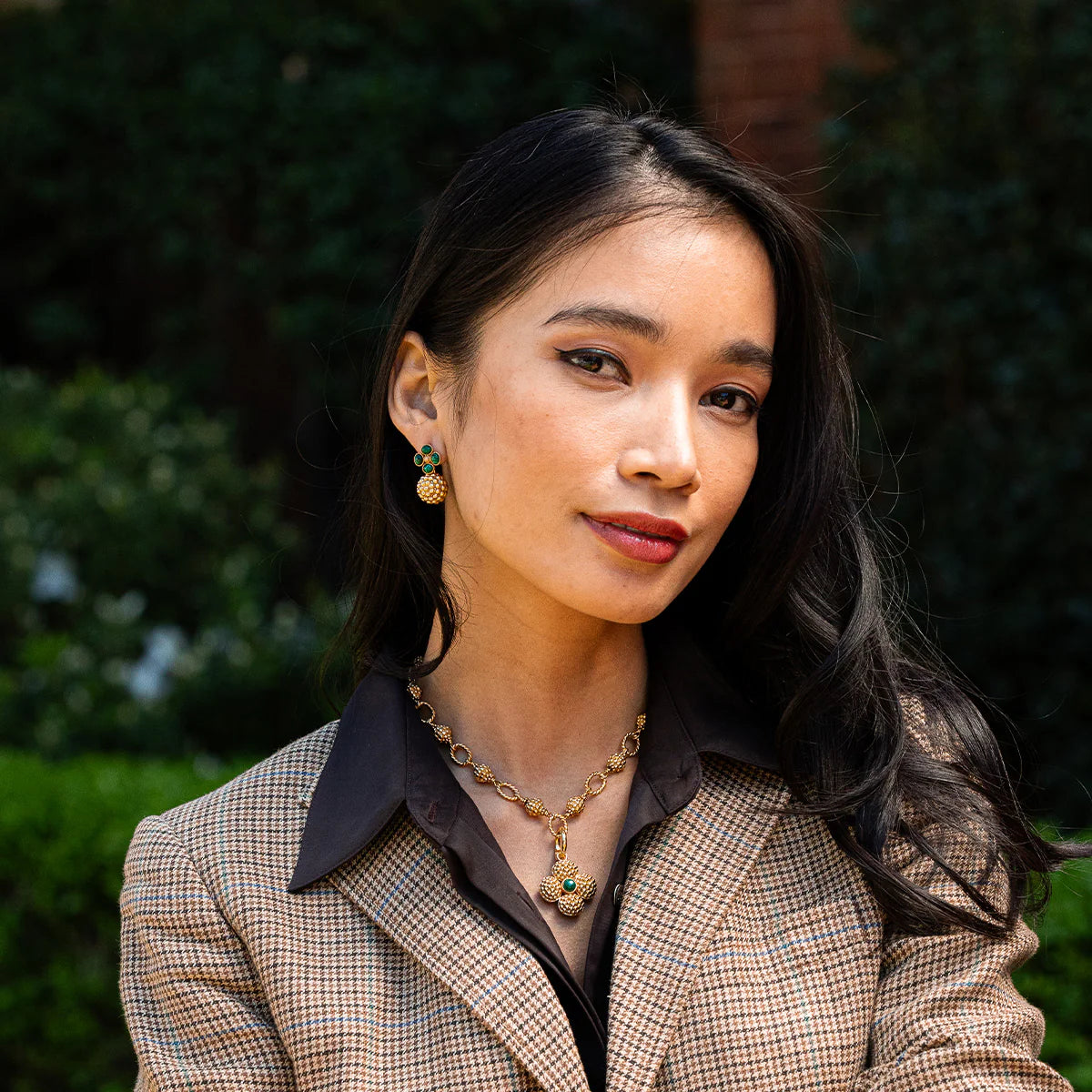 Capucine De Wulf Berry Clover Drop Earrings- Malachite