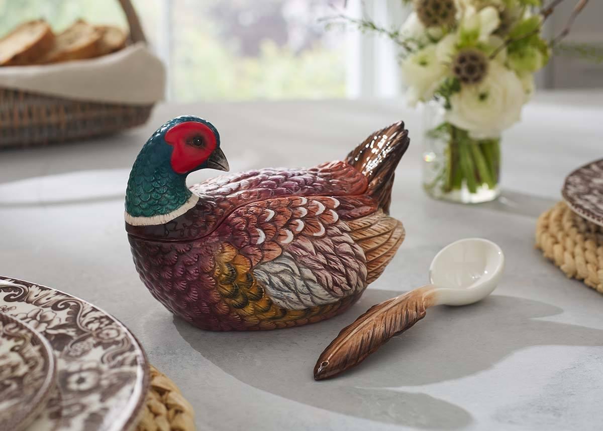 Spode Woodland Pheasant Gravy Boat and Ladle