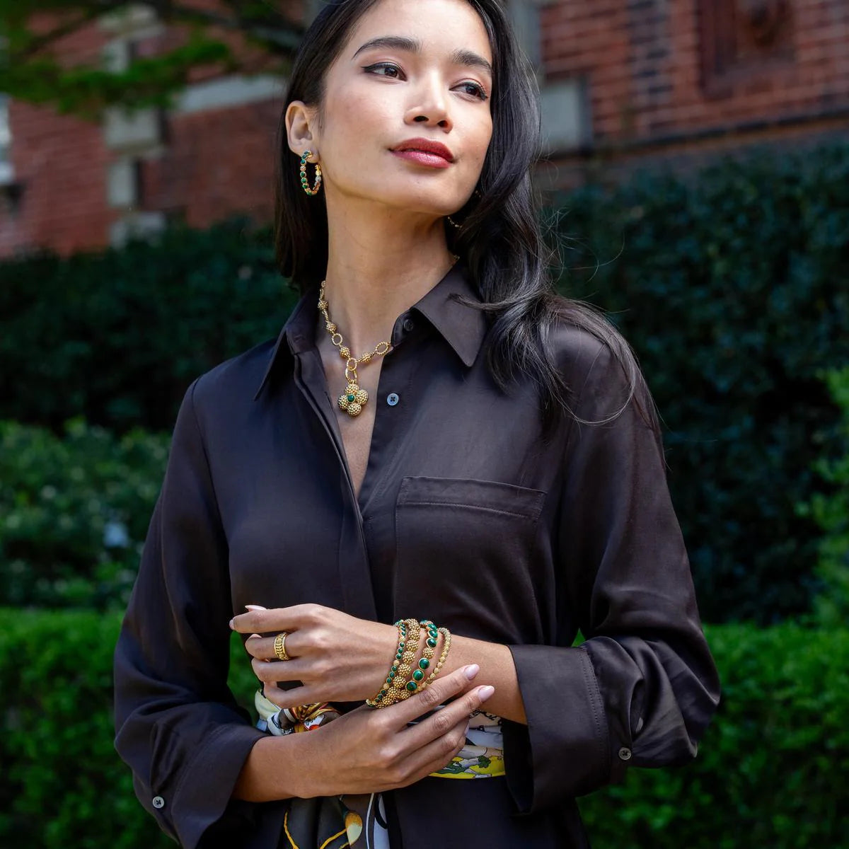 Capucine De Wulf Berry Gem Petite Hinged Bangle- Malachite