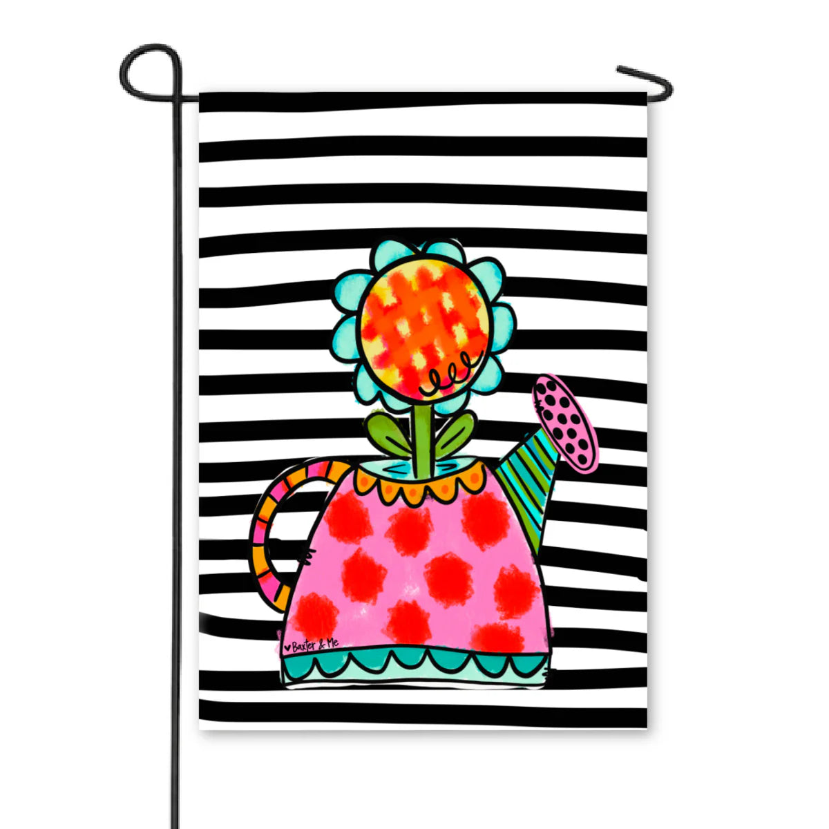 The Porch Baxter & Me Black & White Striped Funky Flower Can Garden Flag