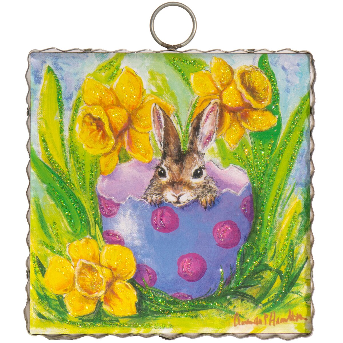 The Porch Round Top Collection Mini Art Bunny in Daffodils