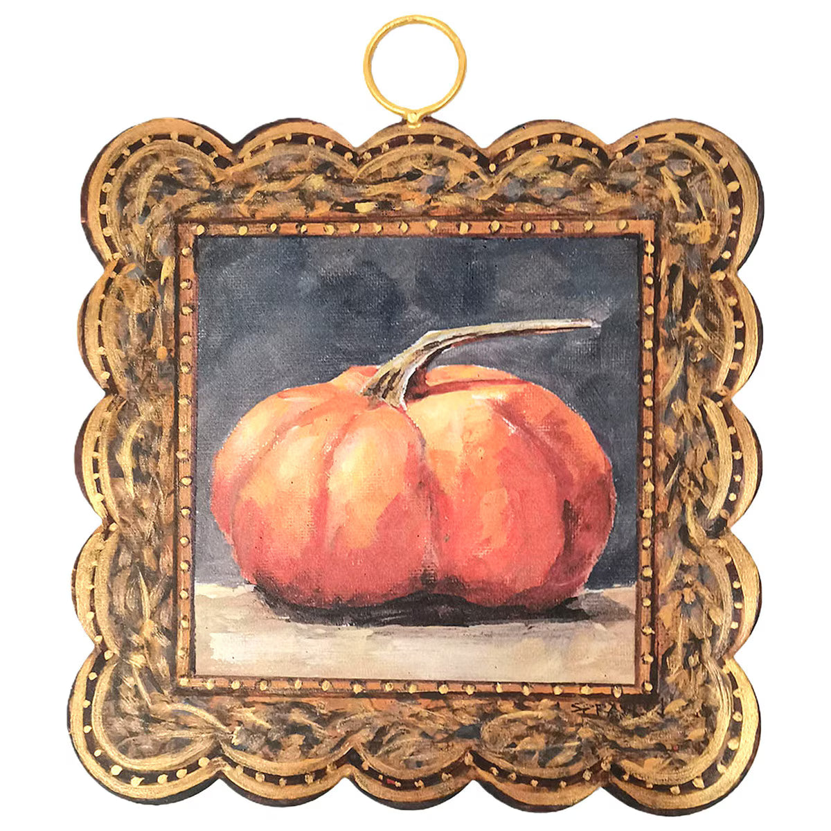 The Porch Round Top Mini Art Gilded Orange Pumpkin
