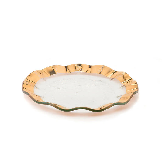 Annie Glass Ruffle Gold Band Salad Plate