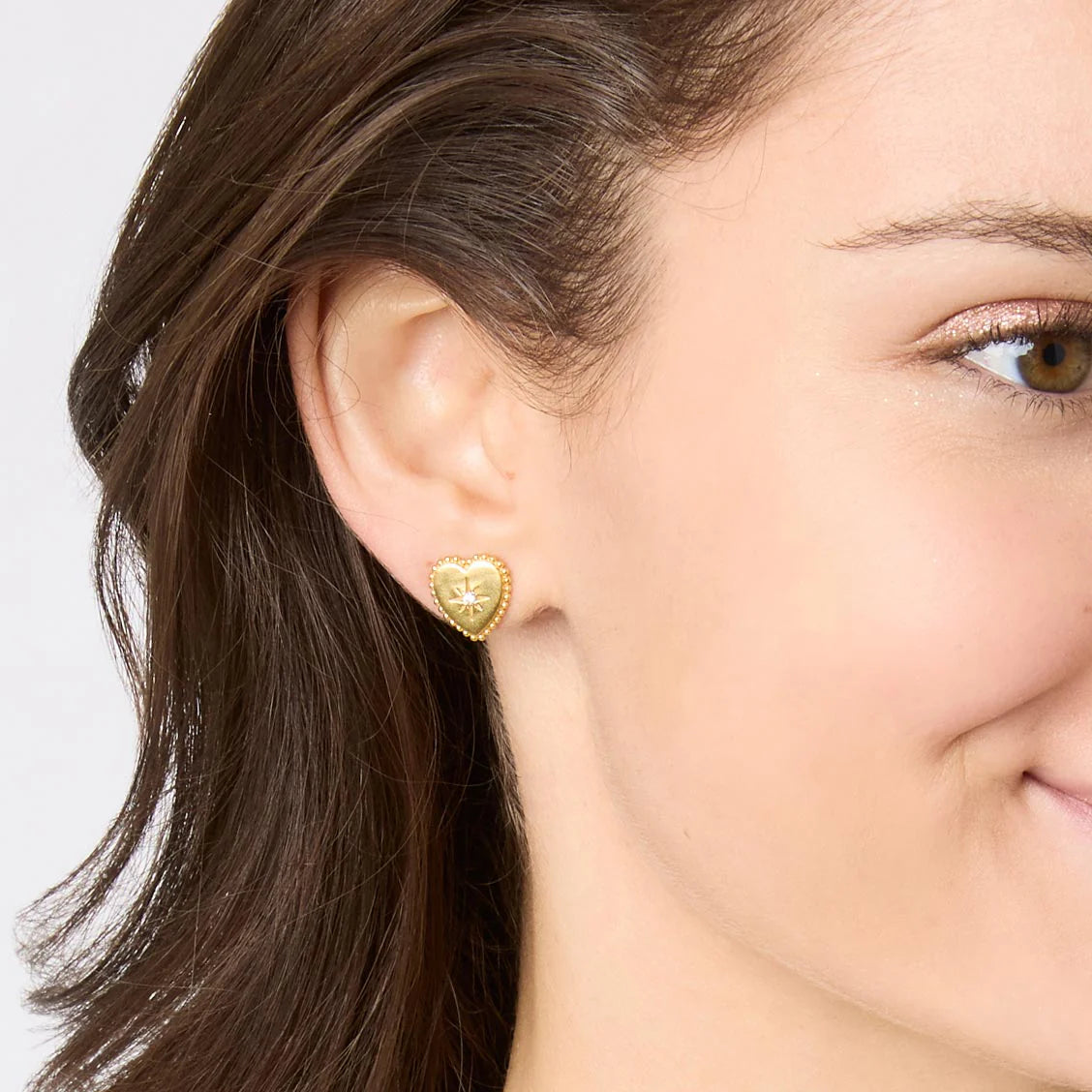 Julie Vos Heart Stud- Gold- Cubic Zirconia