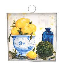 The Porch Round Top Lemons with Blue and White