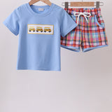 The Porch Blue Bus Embroidered Plaid Set