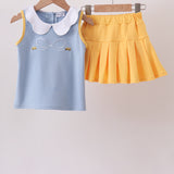 The Porch Blue Bus Bow Ruffle Skort Set