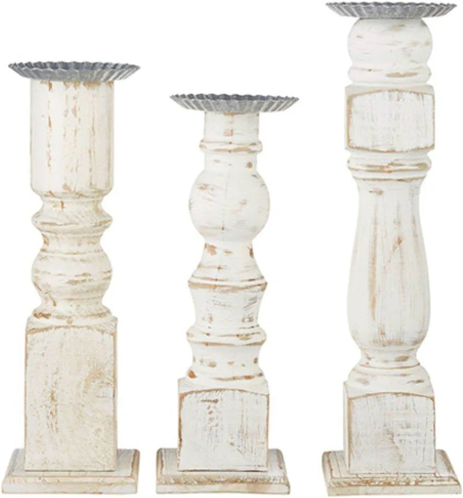 The Porch Raz White-Washed Candleholder Set