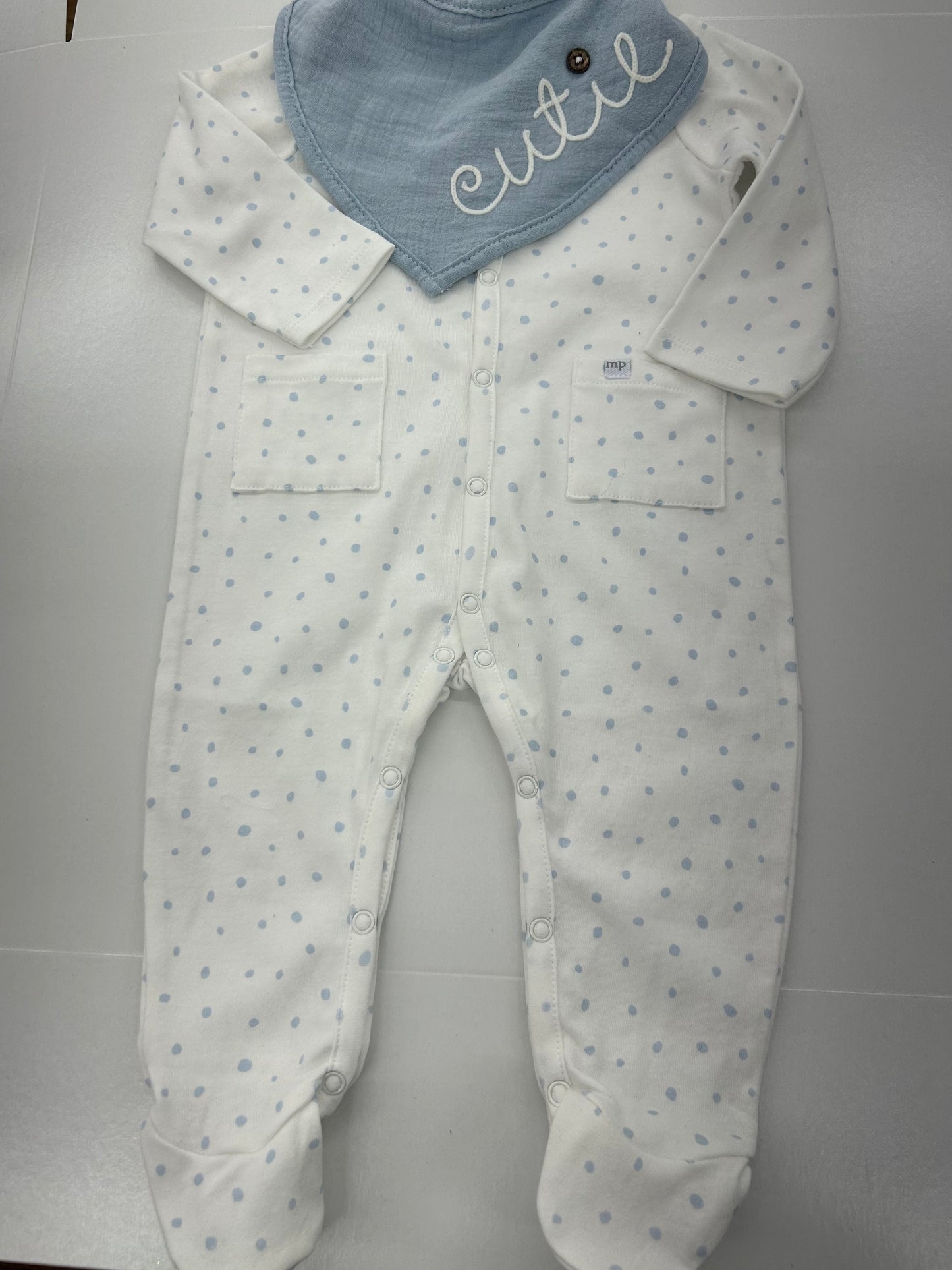 The Porch Mud Pie White & Blue Mini Dots and Cutie Blue Bib