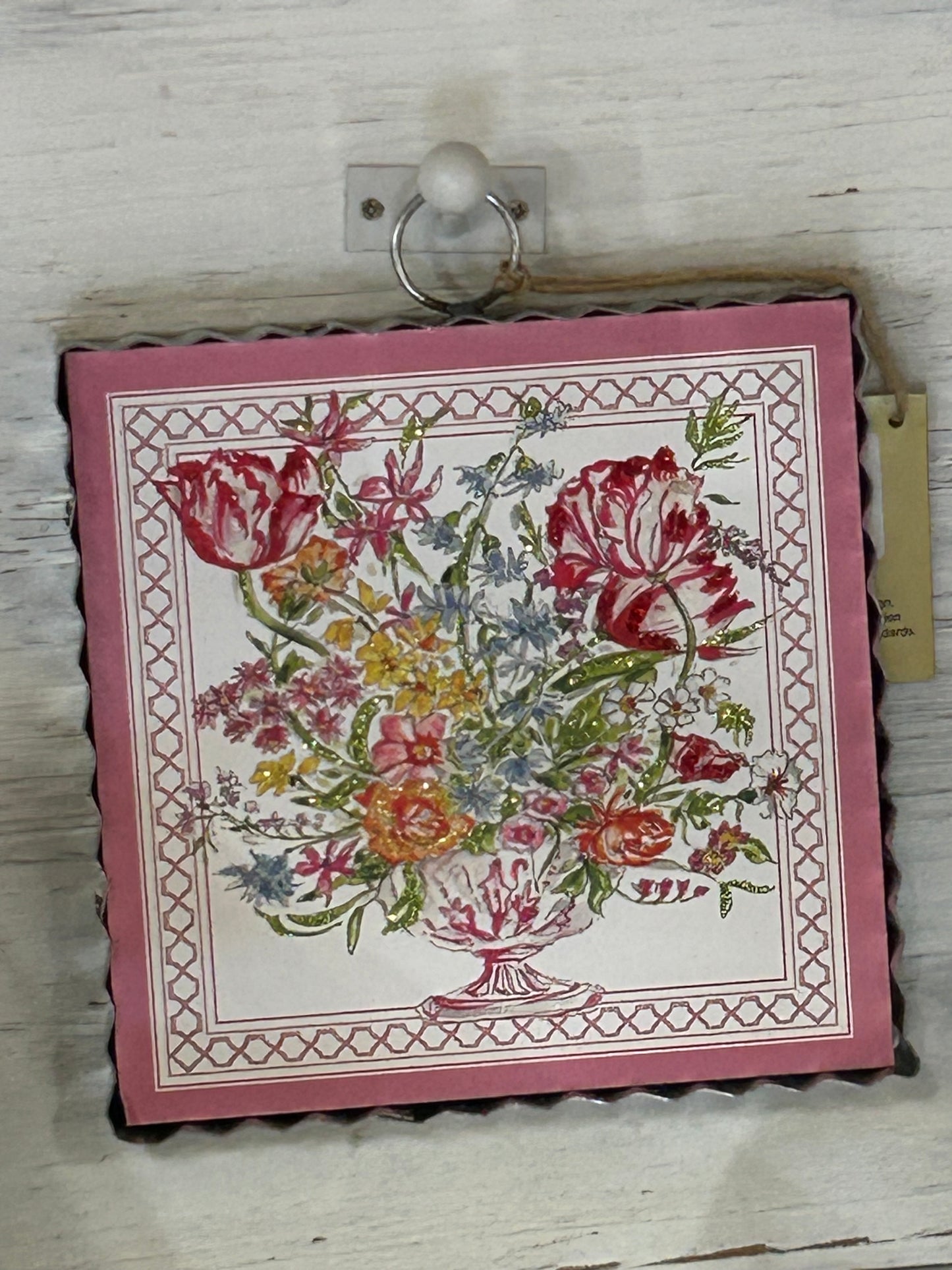 The Porch Round Top Pink Floral Mini Art