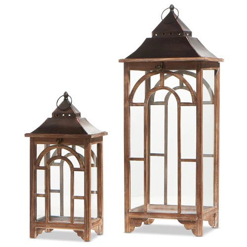 The Porch Raz Small Wood Lantern with Black Metal Lid