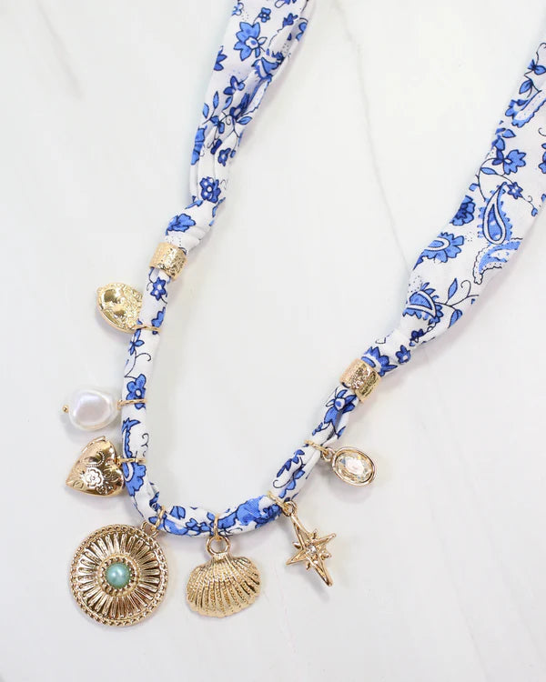 Caroline Hill Winnie Scarf Charm Necklace Blue
