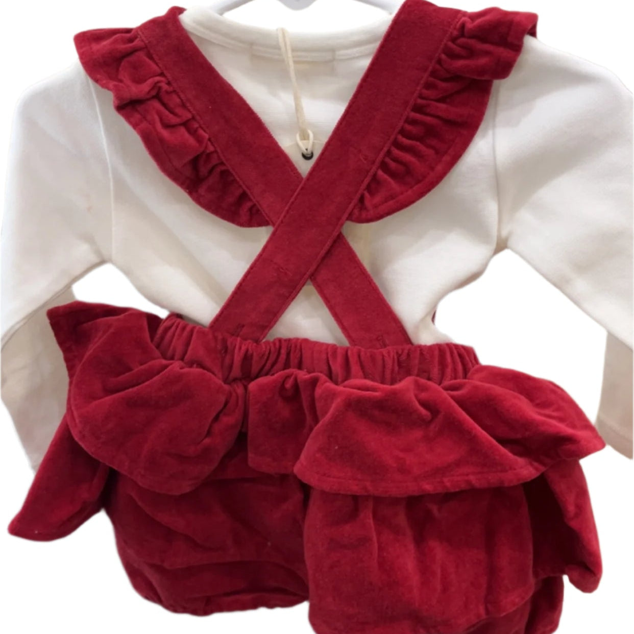 Elegant Baby Red Velvet Jumper Skirt Set