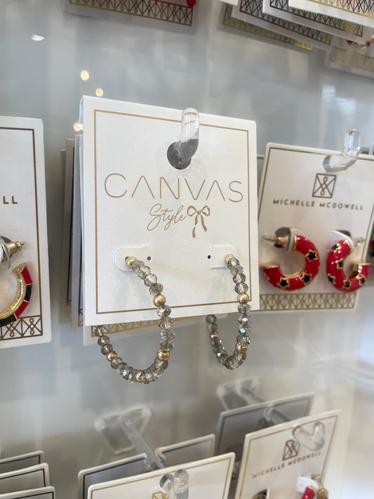 Canvas Hallie Semiprecious Beaded Hoop Earrings in Silver