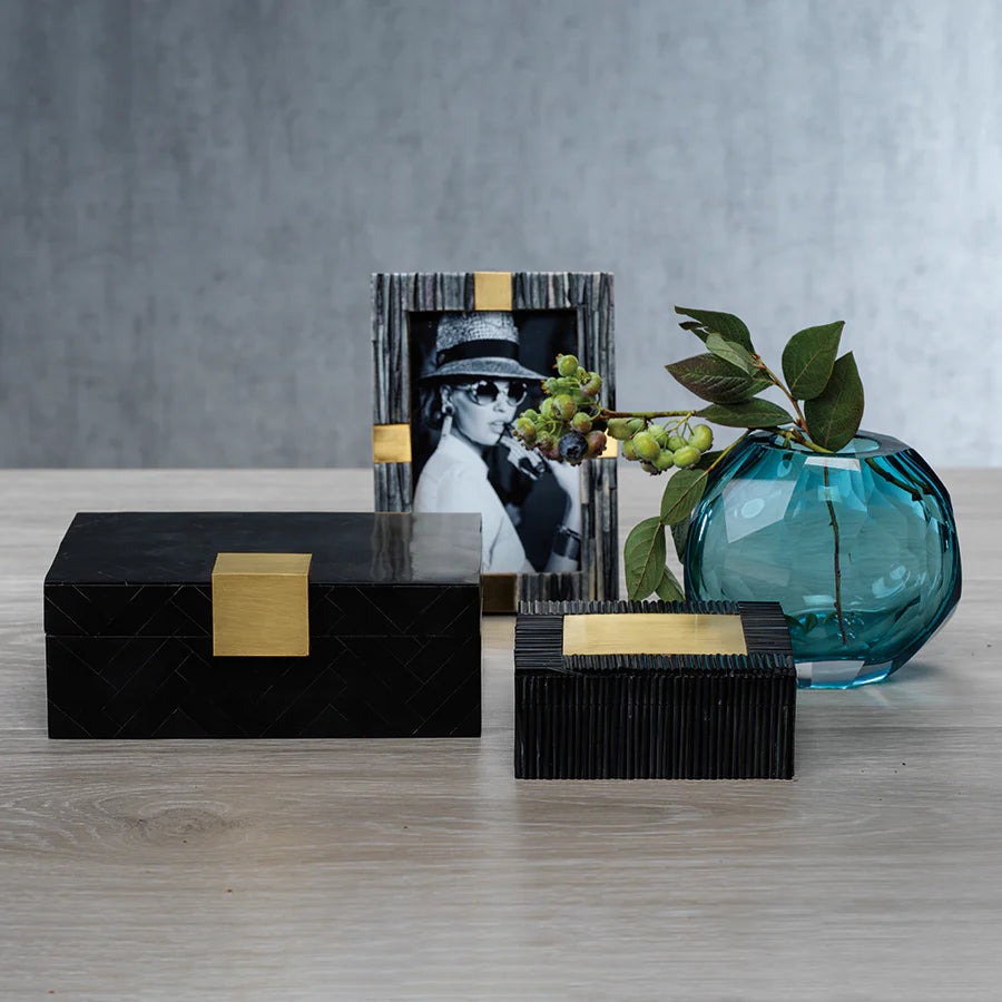 Zodax Cape Verde Blk Resin Chevron Inlaid Box w/Brass Trim