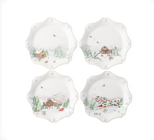 Juliska North Pole Dessert Plates Scalloped Set of 4