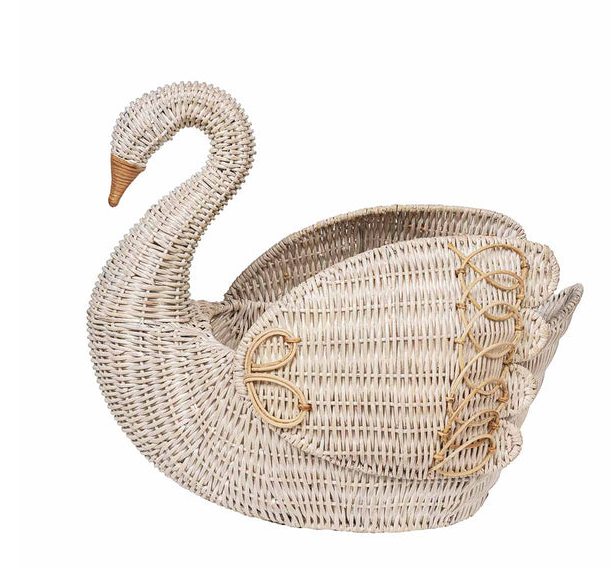 Juliska Provence Rattan Swan Basket - Whitewash