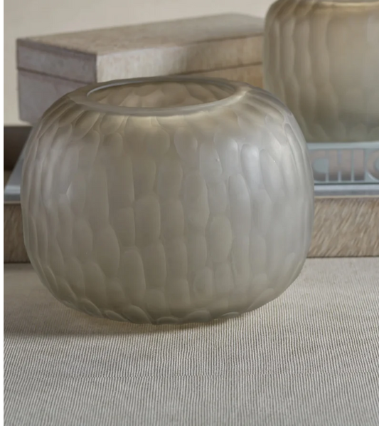 Zodax Vallees Cut Glass Vase- Taupe/Large