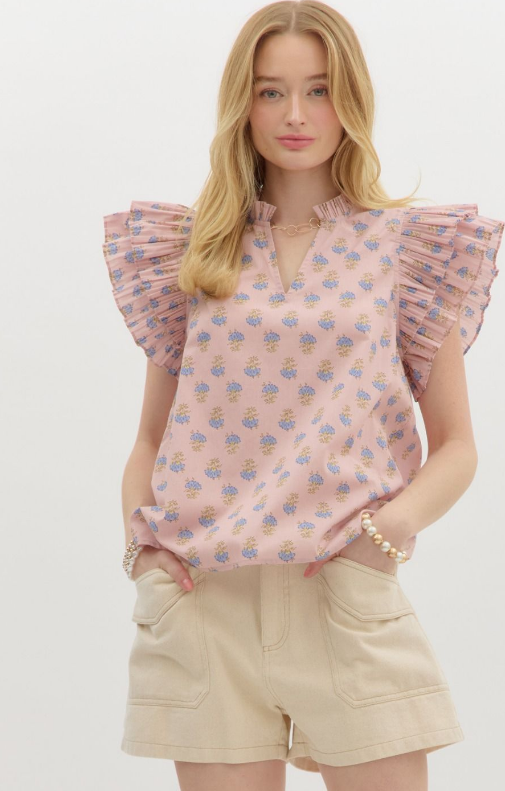 Floral Flutter Pleated Tiered Top