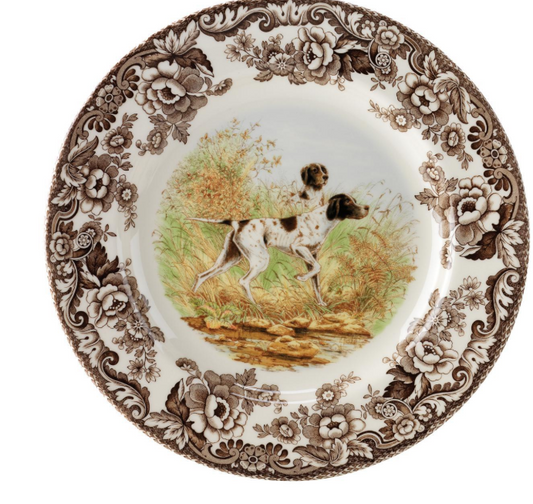 Spode Woodland Dinner Plate 10.5 Inch, Flat Coated Pointer