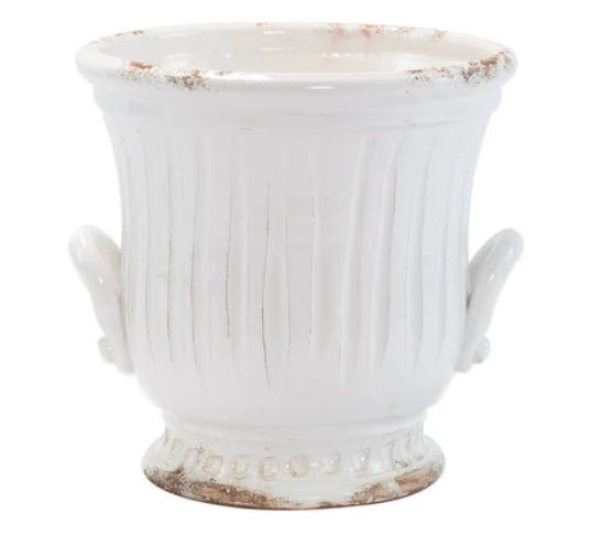 Vietri Rustic Garden White Medium Handled Cachepot