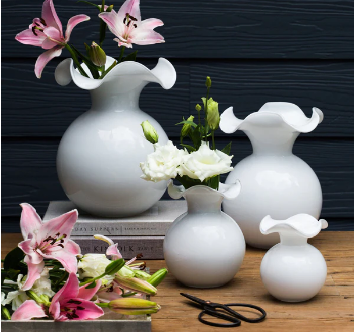 Vietri Hibiscus Glass White Medium Fluted Vase