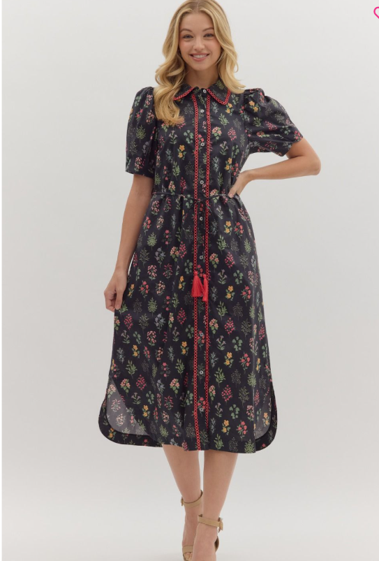 Twilight Midi Dress with Pink Trim