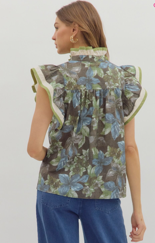 Entro Meadow Mist Ruffle Top