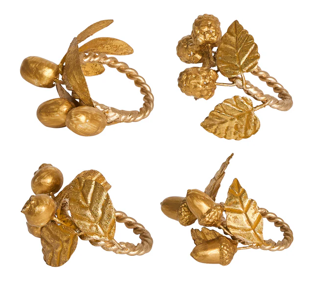Juliska Forest Walk Leaf Napkin Ring Assorted Set/4 - Gold