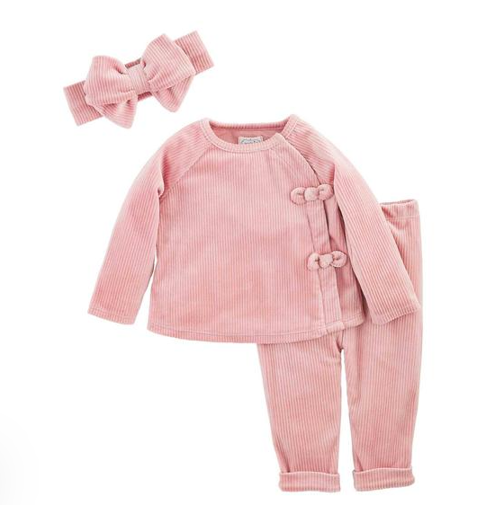 Mudpie Pink Velour Baby Outfit Set