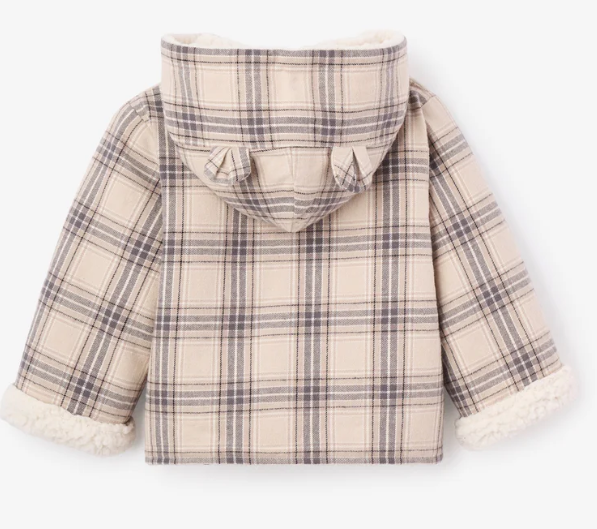 Elegant Baby Neutral Plaid Sherpa Lined Reversible Jacket
