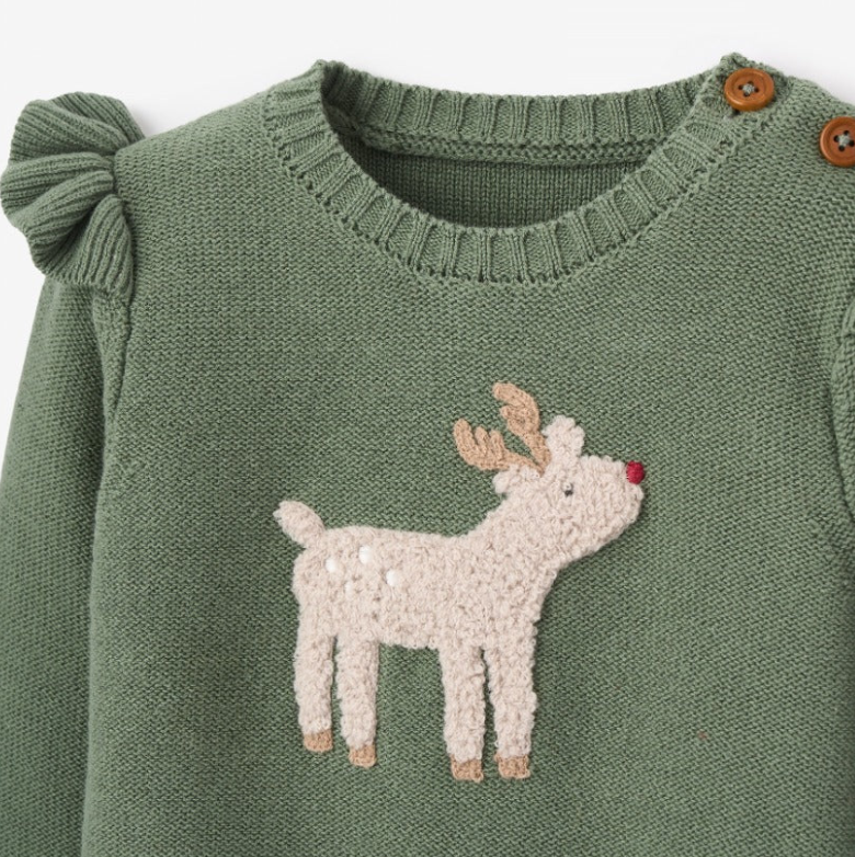 Elegant Baby Reindeer Sweater + Winter Tartan Skirt Set