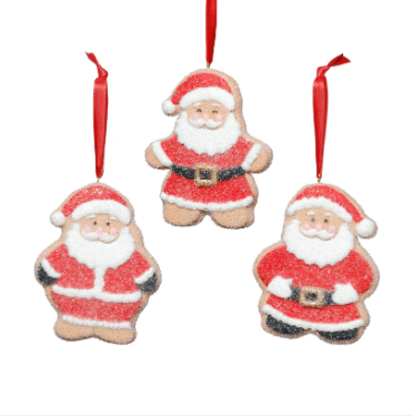 Zodax Cookie Santa Ornaments- 3 pcs Assorted 5"