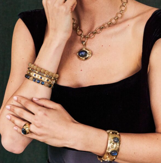 Capucine De Wulf Berry Gem Petite Hinged Bangle Bracelet, Blue Labradorite
