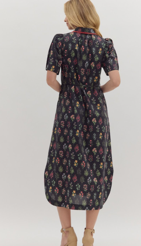 Twilight Midi Dress with Pink Trim