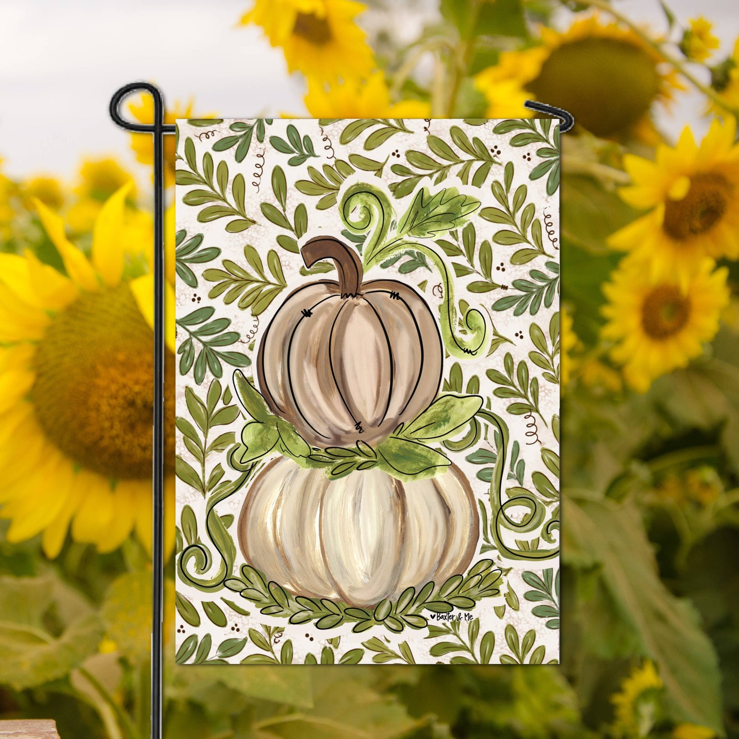 The Porch Baxter and Me Olive Leaf Pumpkin Garden Flag