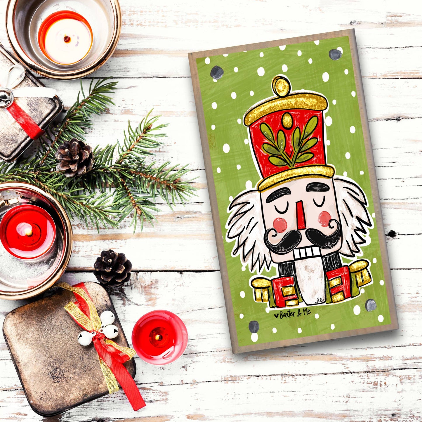 The Porch Baxter and Me Holly Berry Wreath Nutcracker Happy Block
