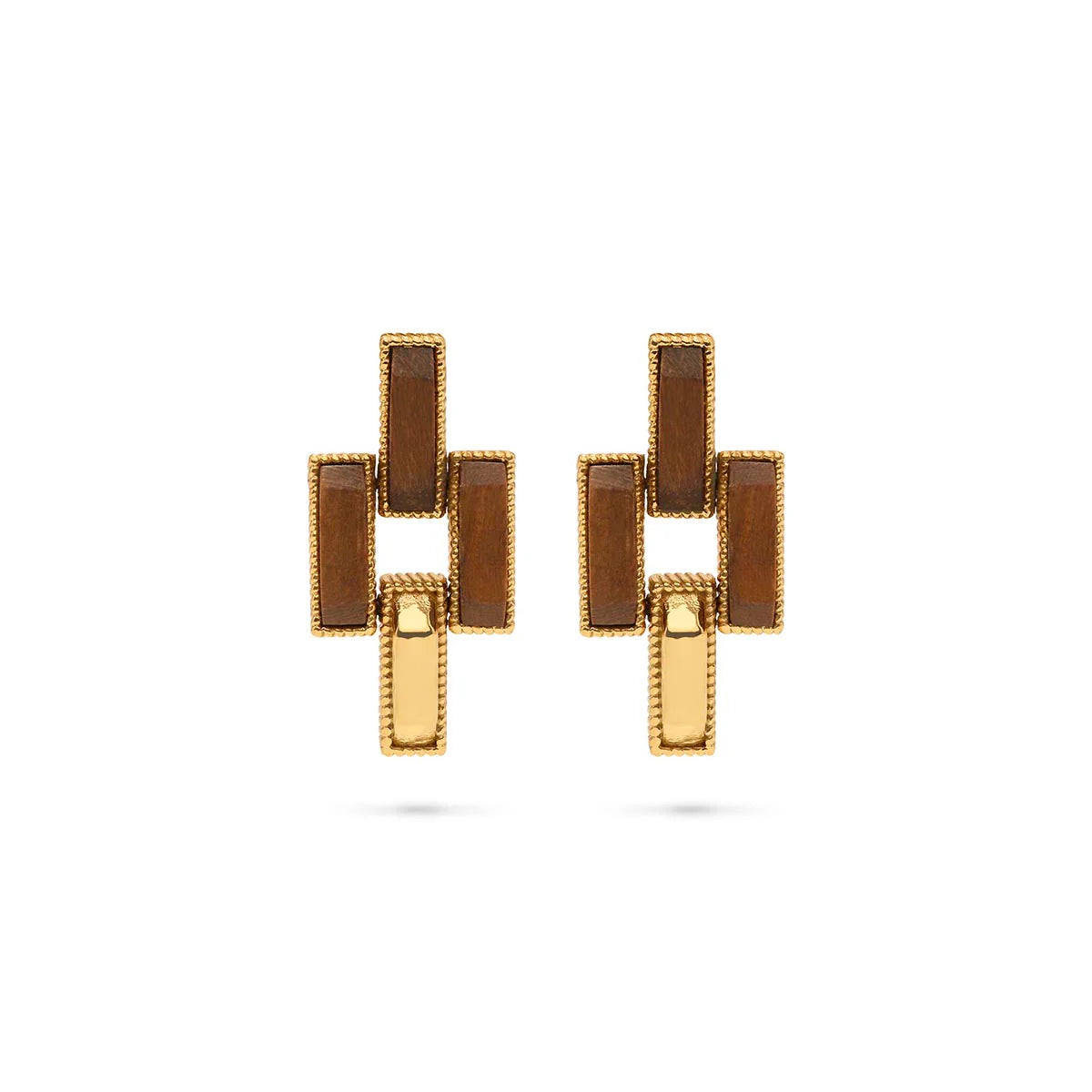 Capucine De Wulf Pathway Post Small Link Earrings- Teak/Gold