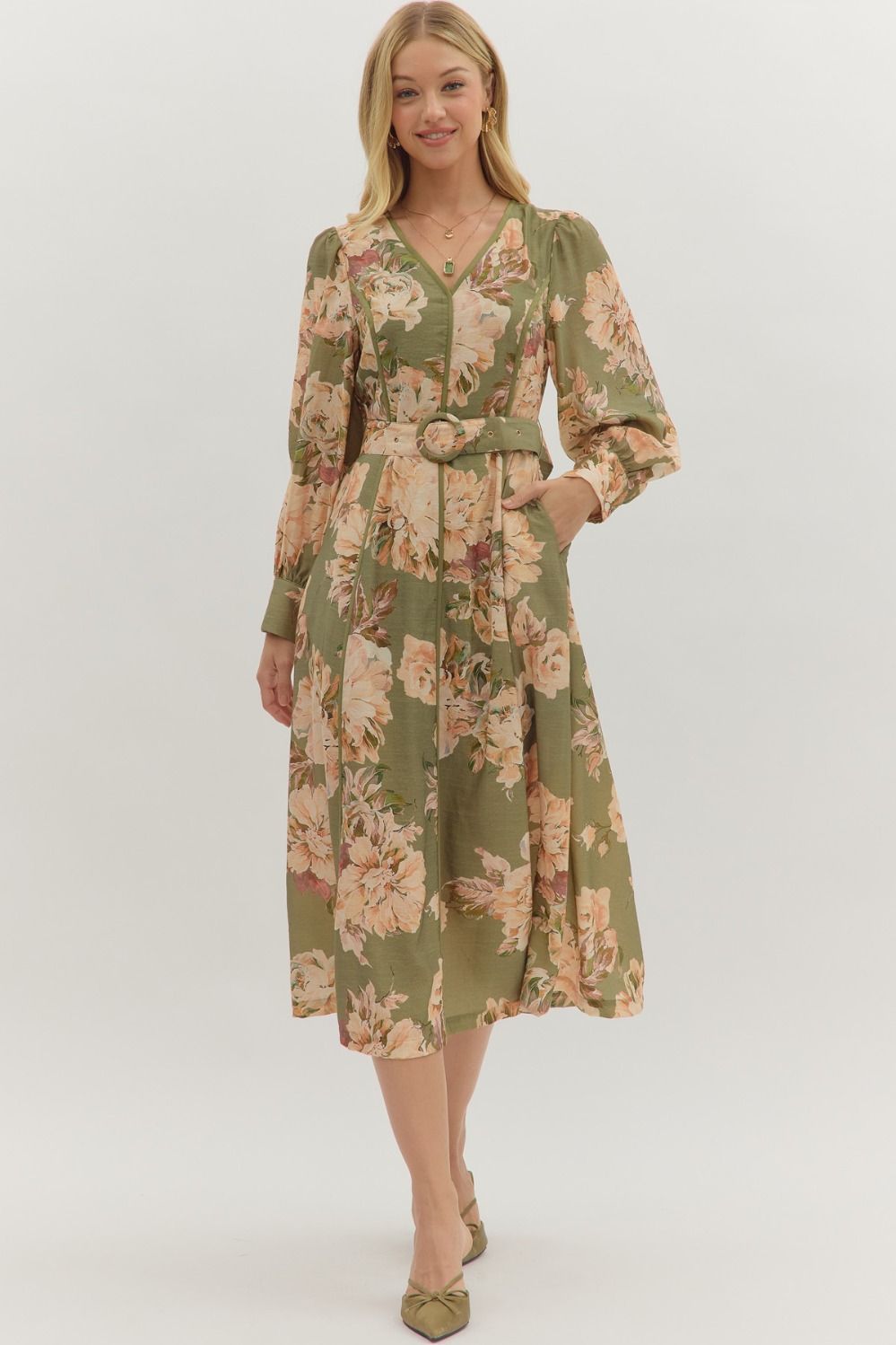 Olive Branch Long Sleeve Dress