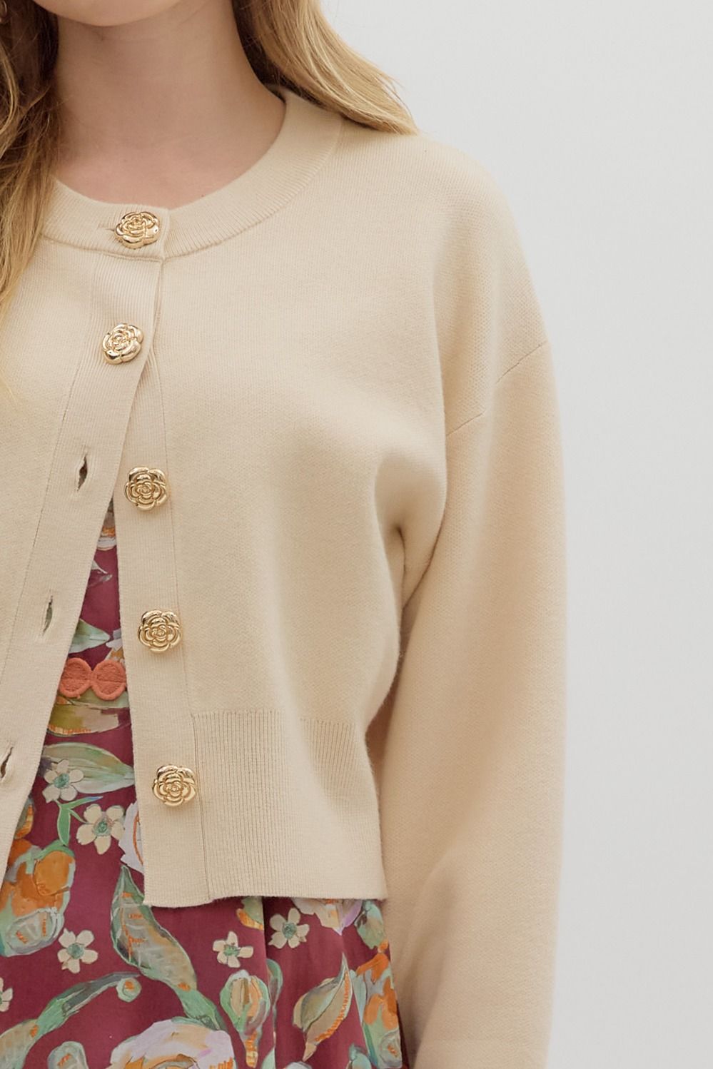 Golden Bloom Cropped Cardigan