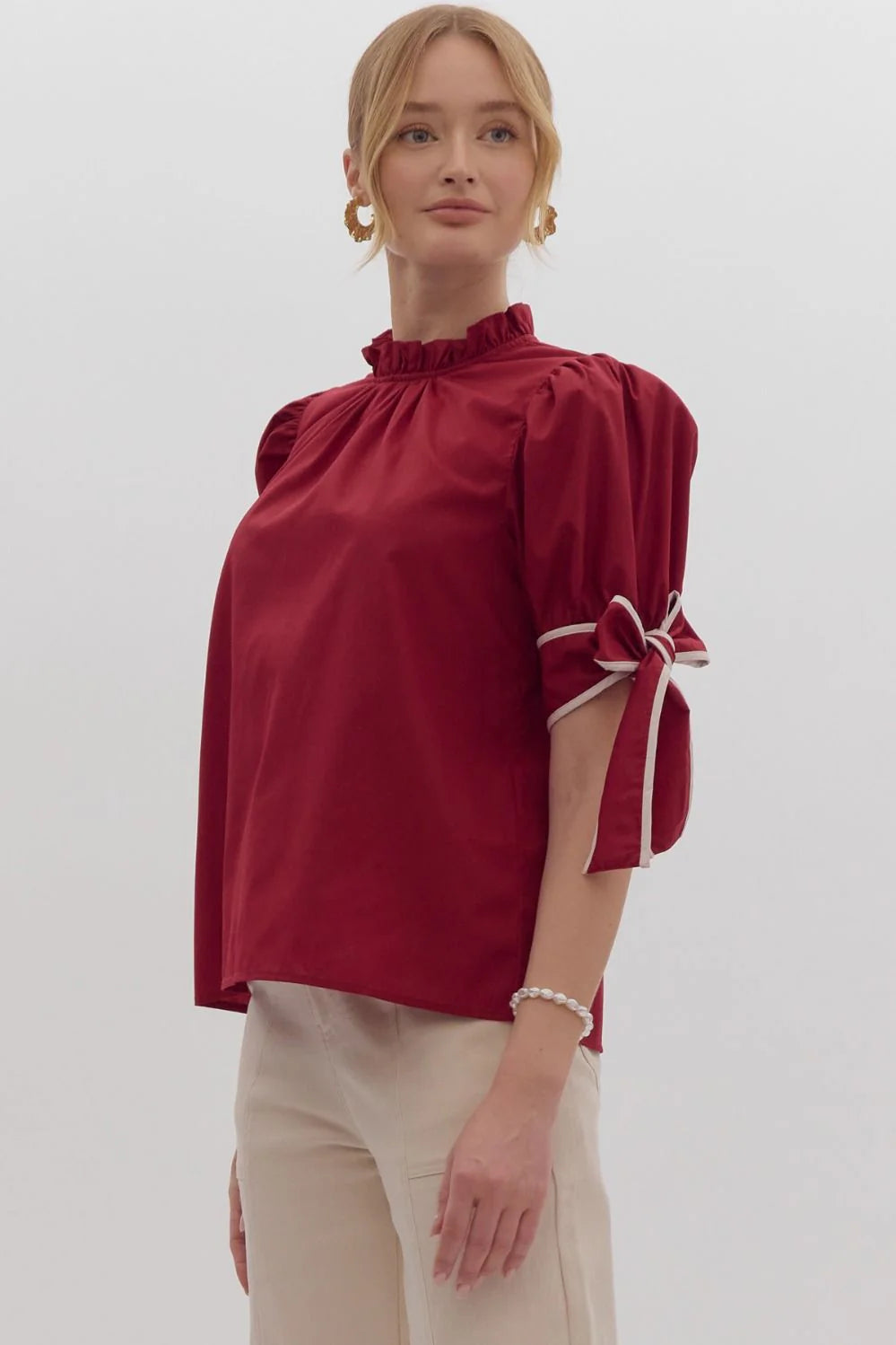 Mock Neck Bow Sleeve Top