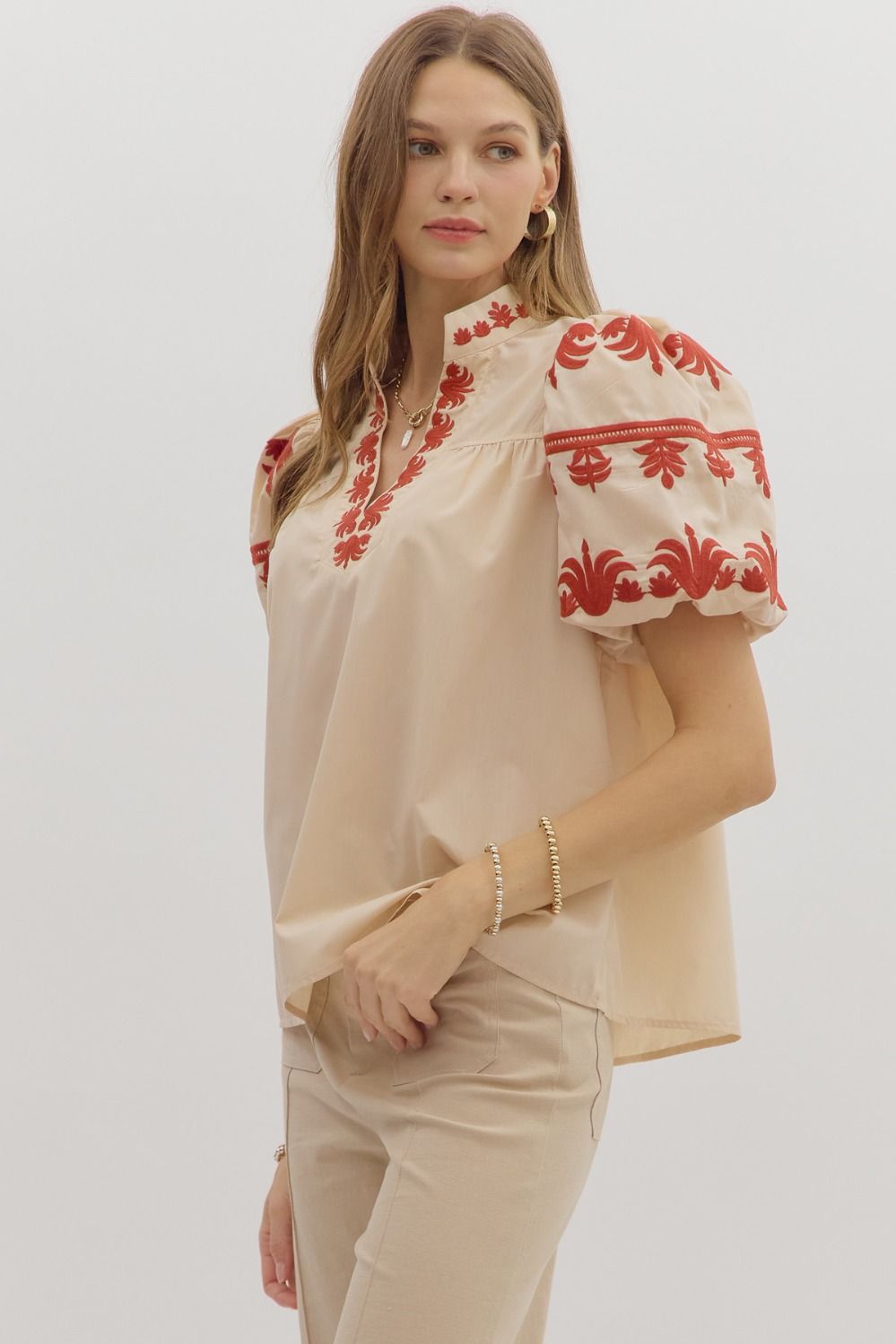 Stitched in Scarlet Short Sleeve Top