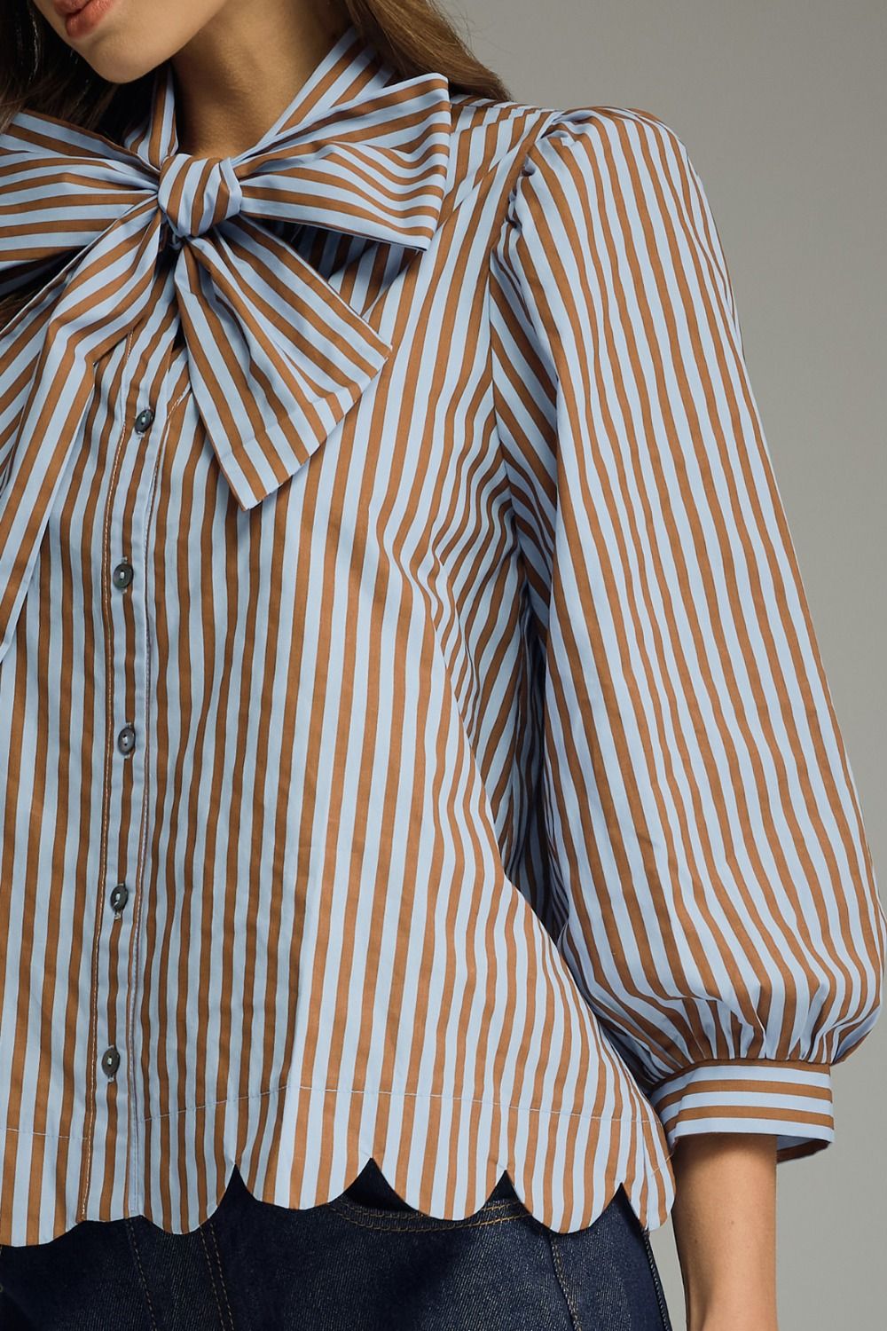 Maribel Bow-Front Striped Blouse