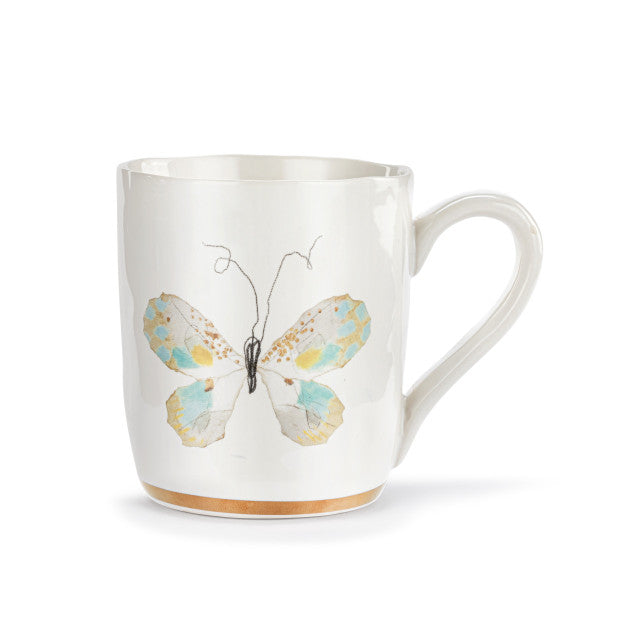 Demdaco Green & White Butterfly White Mug with Gold Trim - 14oz